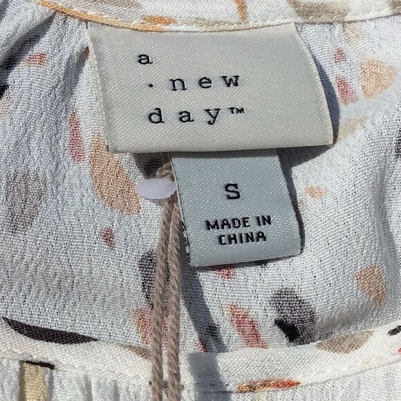 A New Day White Earth Tone Splatter Print Long Sleeve Ruffle Hem Dress NEW - Picture 13 of 16